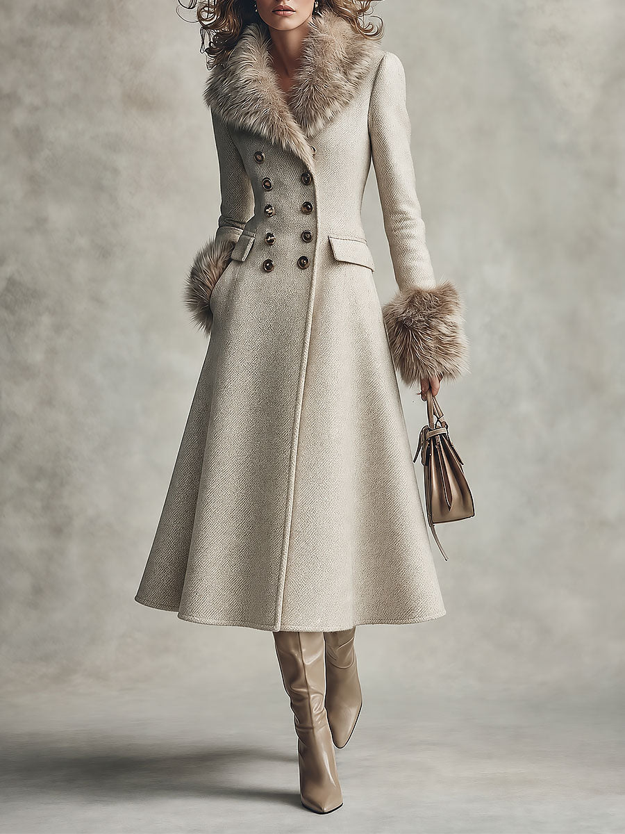 Cappotto beige doppiopetto quiet luxury – vista frontale