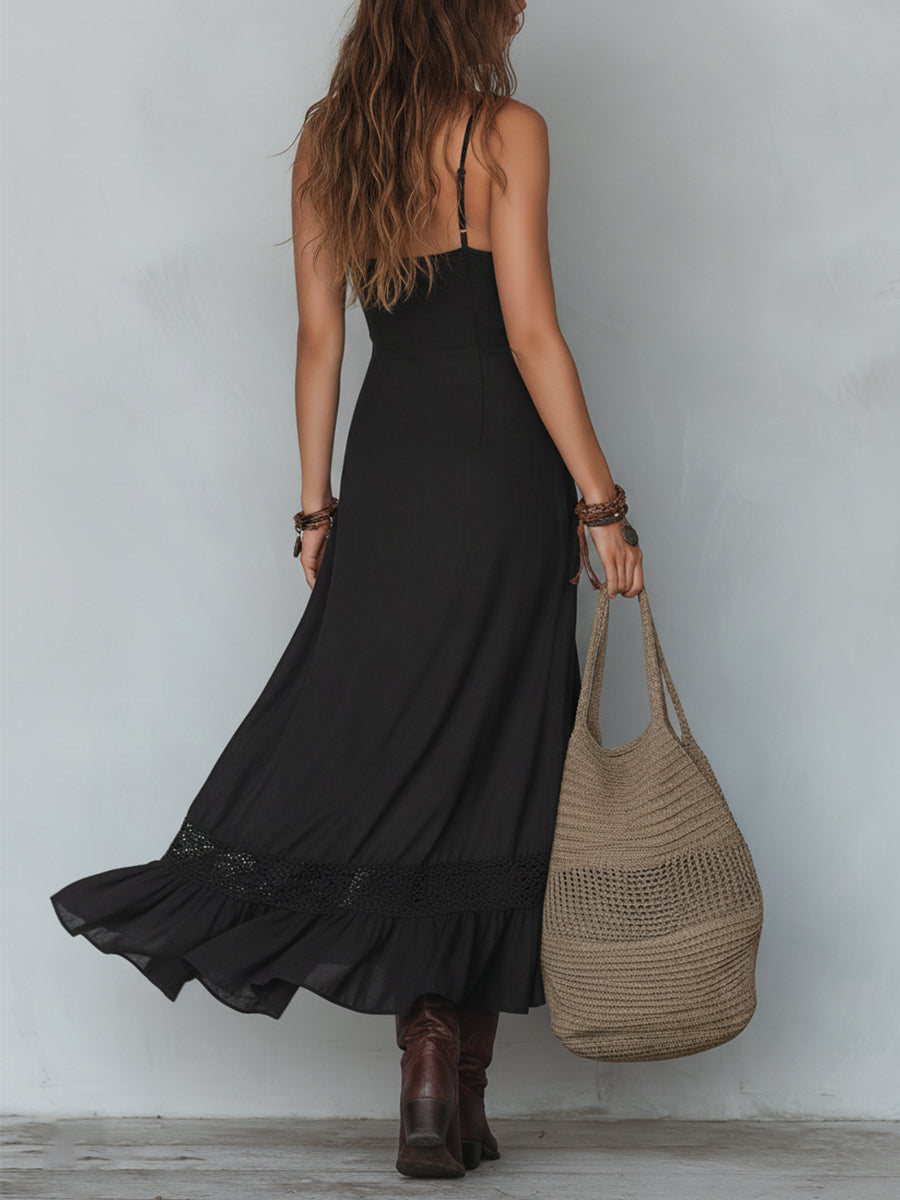 Vestito lungo nero in Tencel – dettaglio