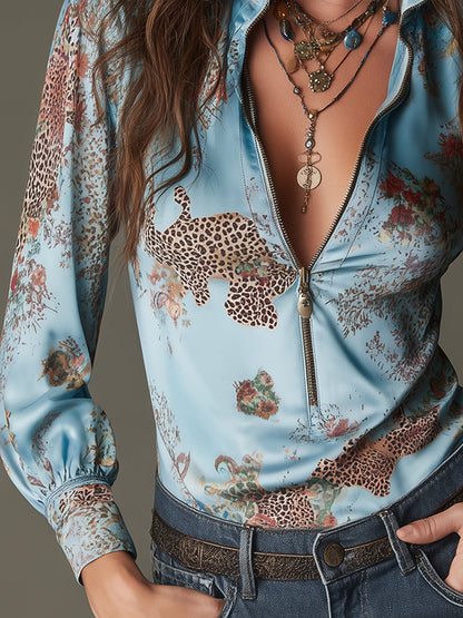 Camicetta in raso leopardato blu – dettaglio 5