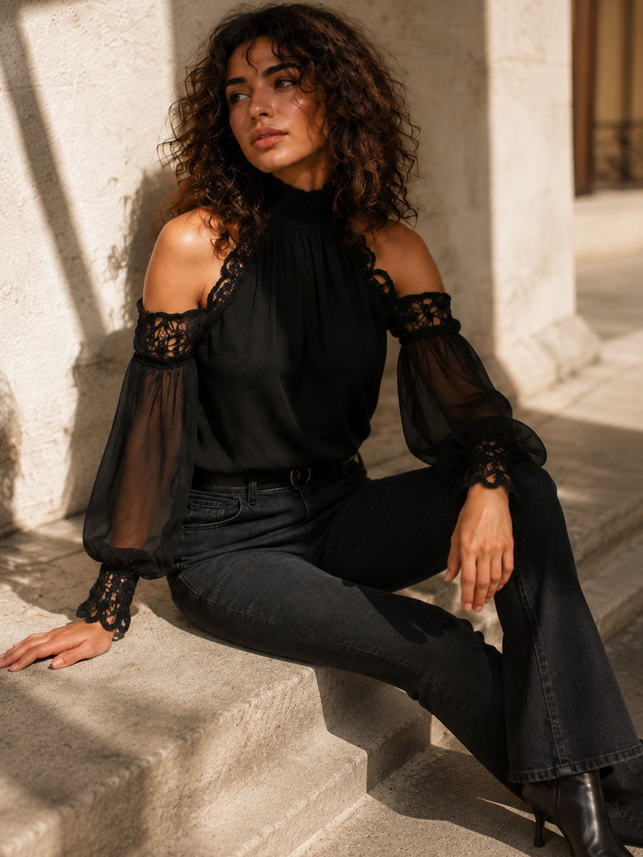 Camicetta nera in chiffon e pizzo – dettaglio 2