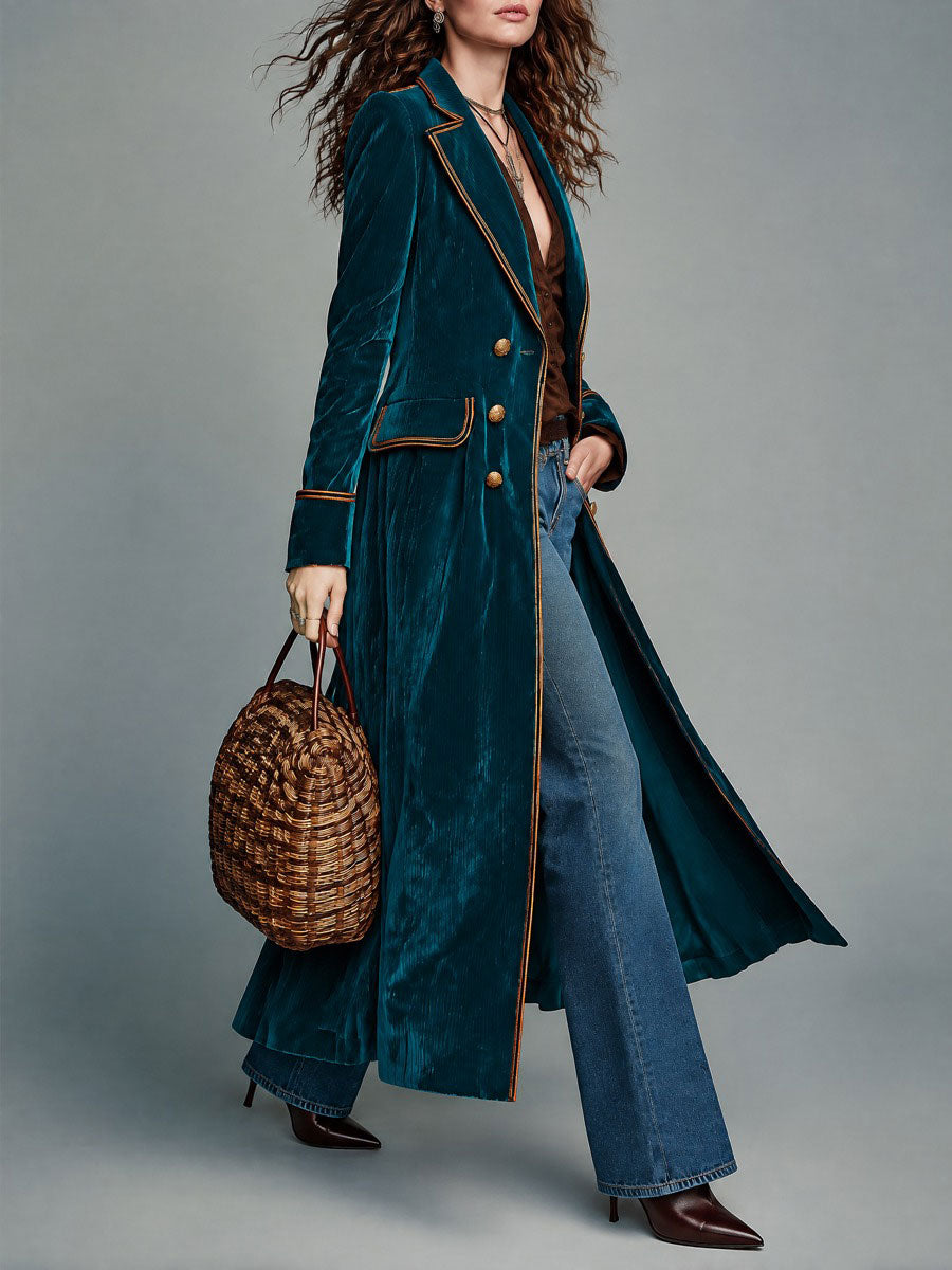 Cappotto color block verde petrolio – dettaglio del revers