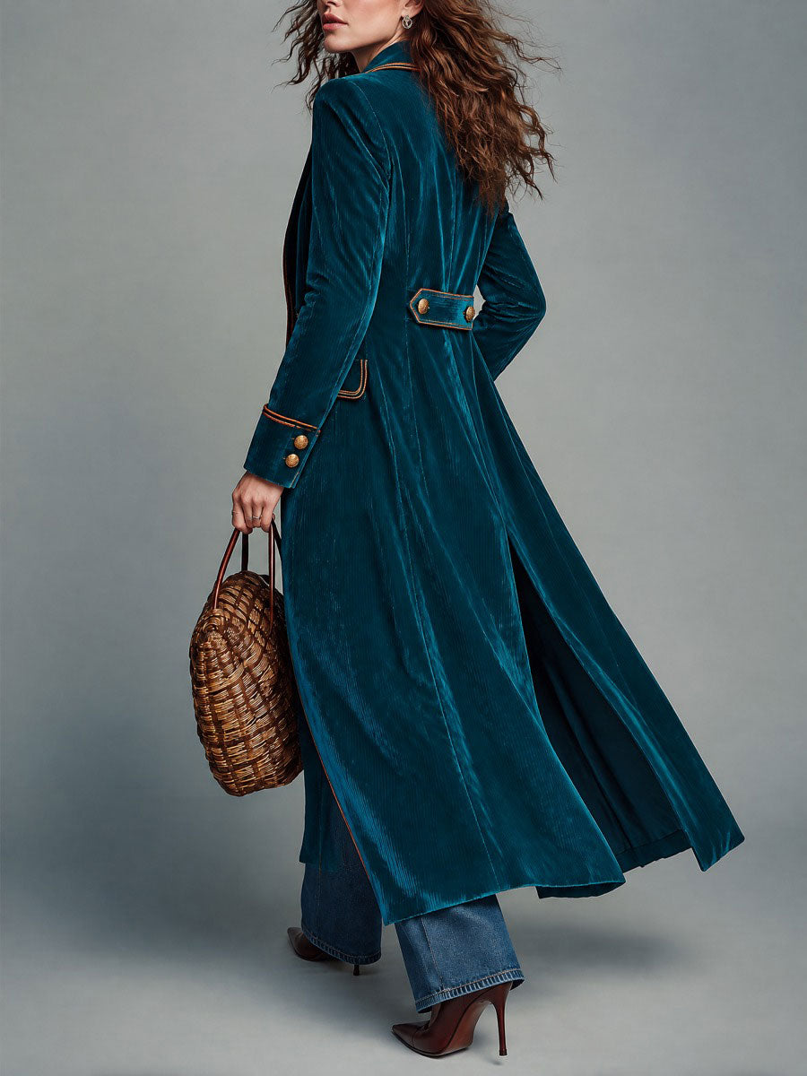 Cappotto color block verde petrolio – vista laterale