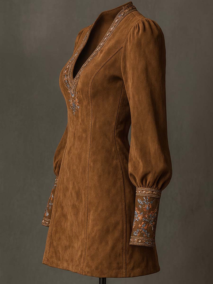 Vestito mini in camoscio caramello – dettaglio