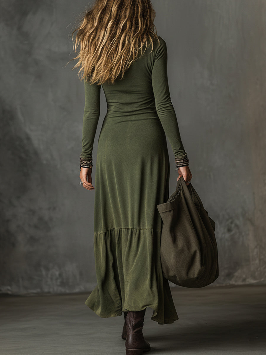 Abito midi verde boho in cotone – dettaglio 3
