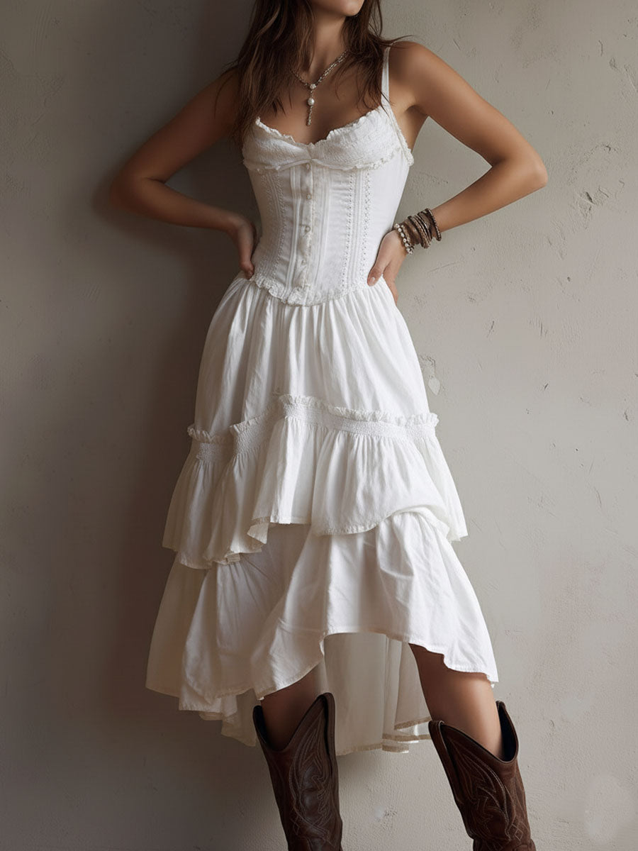 Abito midi boho con corsetto e volant – dettaglio 11