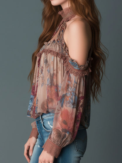 Camicetta boho rosa cipria a fiori – dettaglio 3