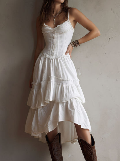 Abito midi boho con corsetto e volant – dettaglio 12