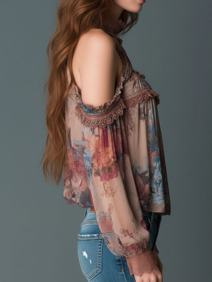 Camicetta boho rosa cipria a fiori – dettaglio 4