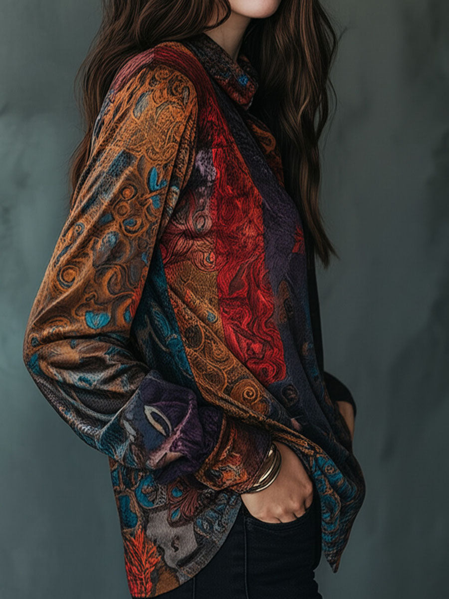 Camicia in velluto floreale marrone – look completo
