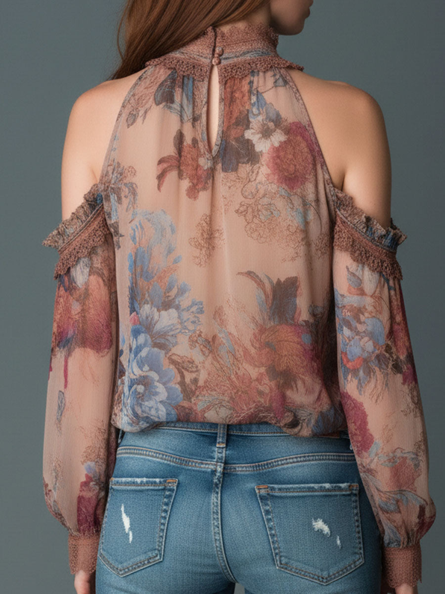 Camicetta boho rosa cipria a fiori – dettaglio 5