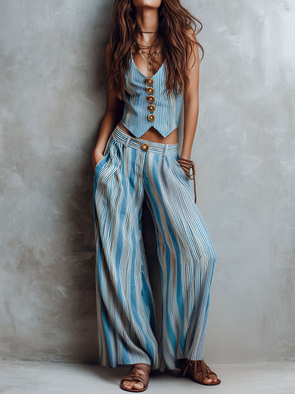 Coordinato gilet e pantaloni a righe blu – vista frontale
