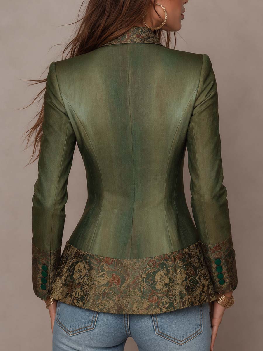 Blazer verde oliva con arazzo floreale – dettaglio 4
