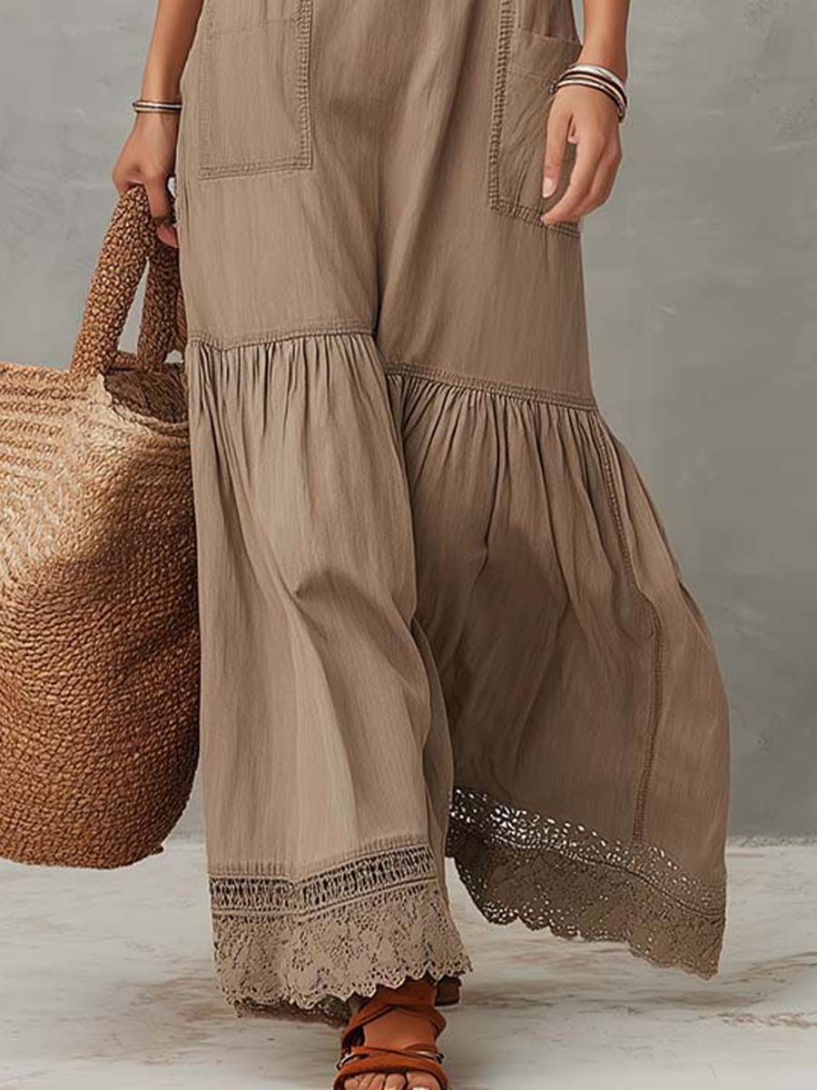 Vestito maxi kaki in cotone – dettaglio del tessuto