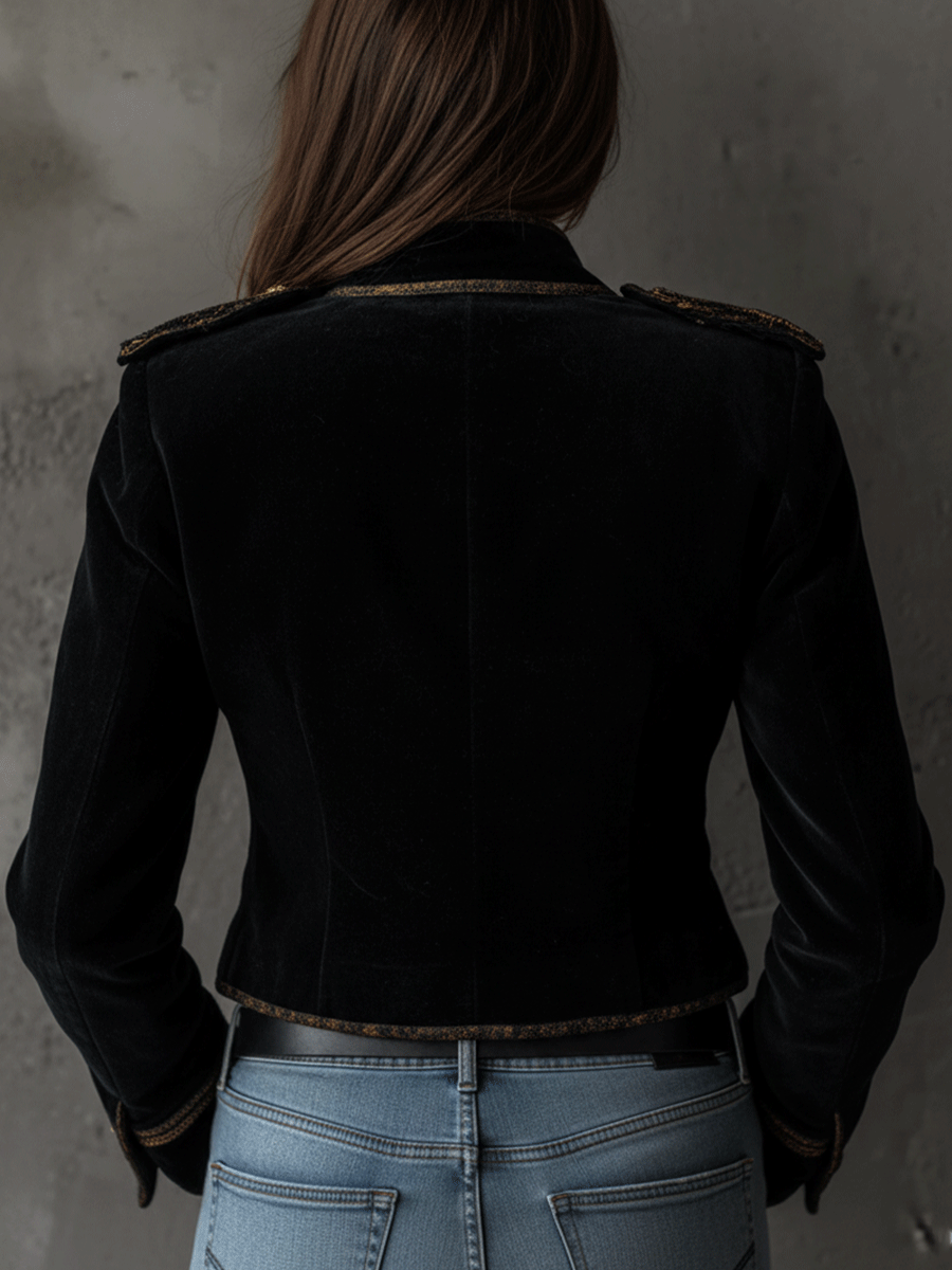 Blazer in velluto nero con bottoni dorati – dettaglio 2