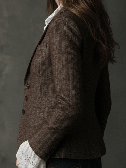 Blazer sartoriale marrone in misto tweed – dettaglio 3
