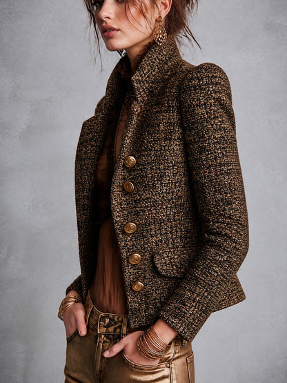 Blazer doppiopetto in tweed marrone – dettaglio 5