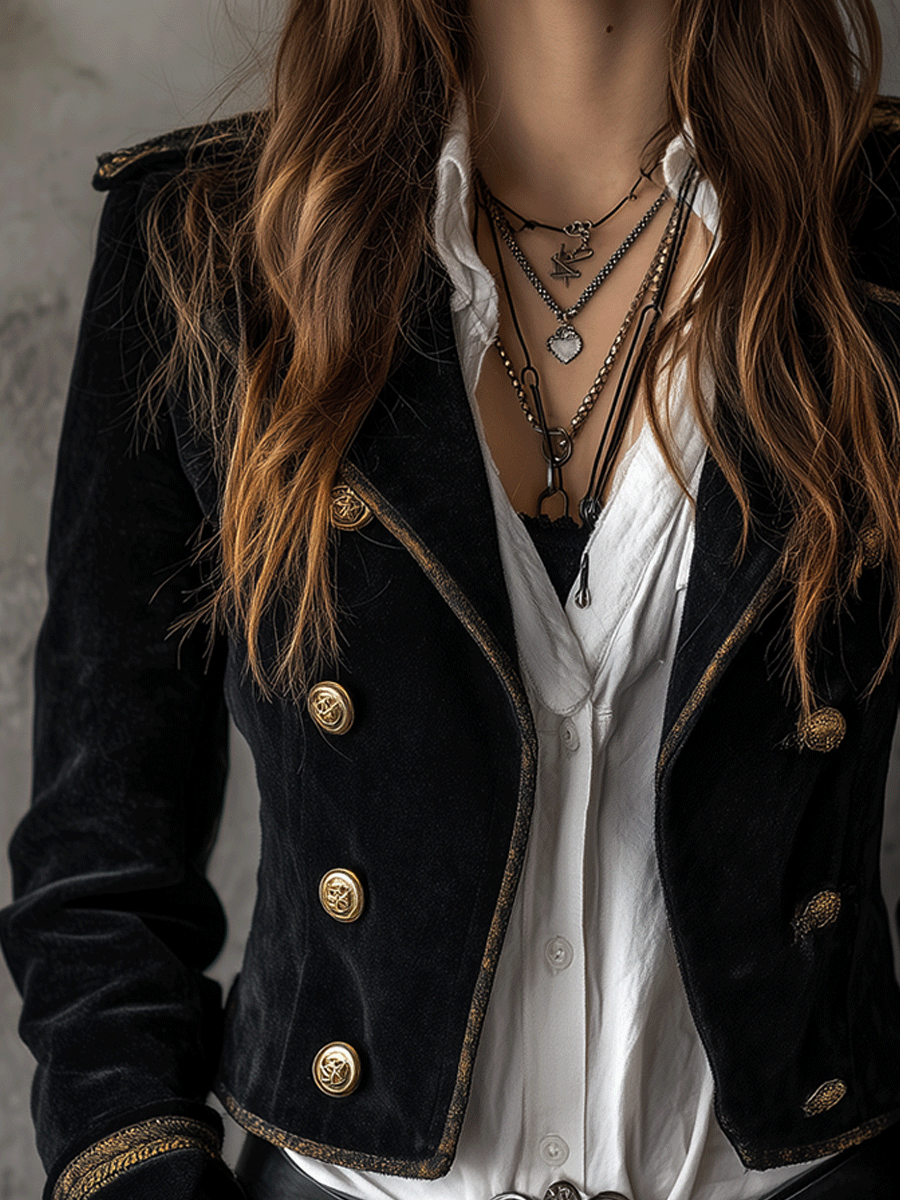 Blazer in velluto nero con bottoni dorati – dettaglio 3