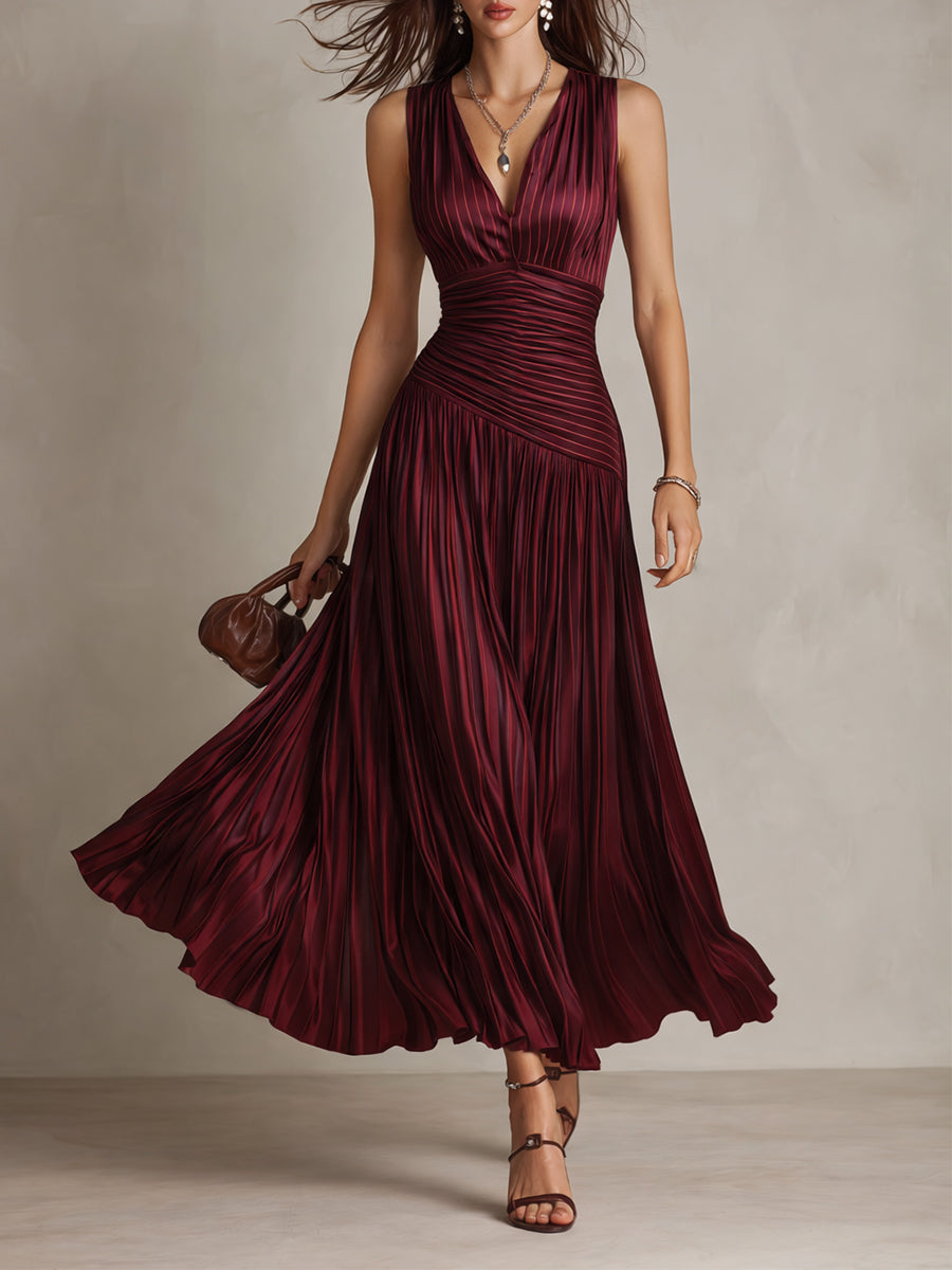 Vestito lungo bordeaux in raso – vista frontale