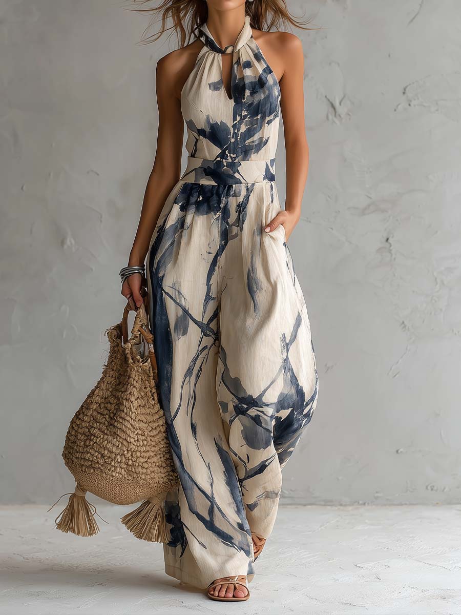 Tuta halter con stampa ink wash – vista frontale