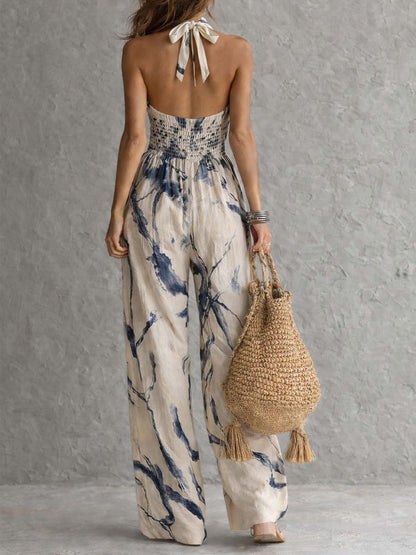 Tuta halter con stampa ink wash – dettaglio