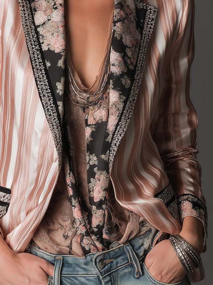 Blazer rosa a righe in raso – vista laterale