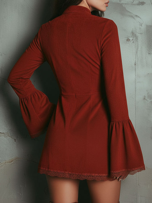 Vestito mini rosso mattone ricamato – dettaglio 2