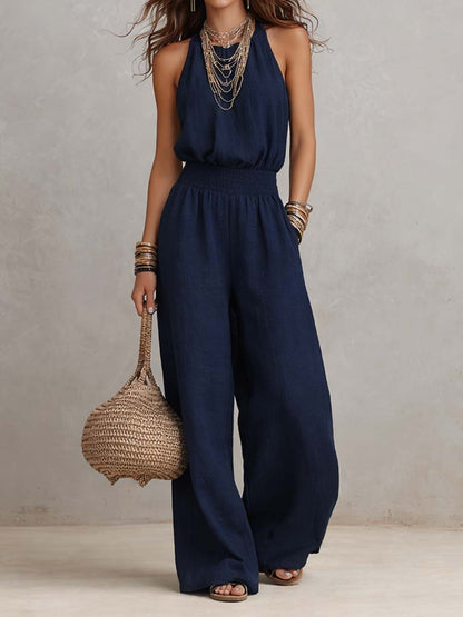 Tuta halter in cotone e lino – vista posteriore