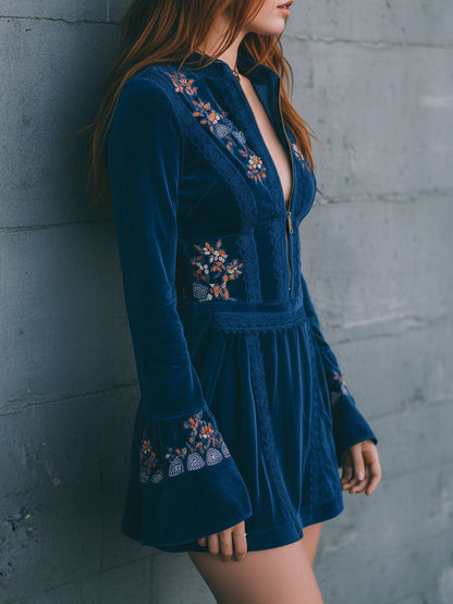 Vestito mini in velluto blu – vista laterale