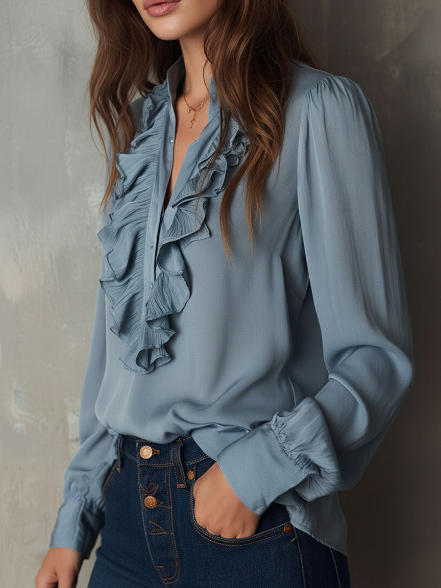 Camicetta in chiffon azzurro polvere – dettaglio 3
