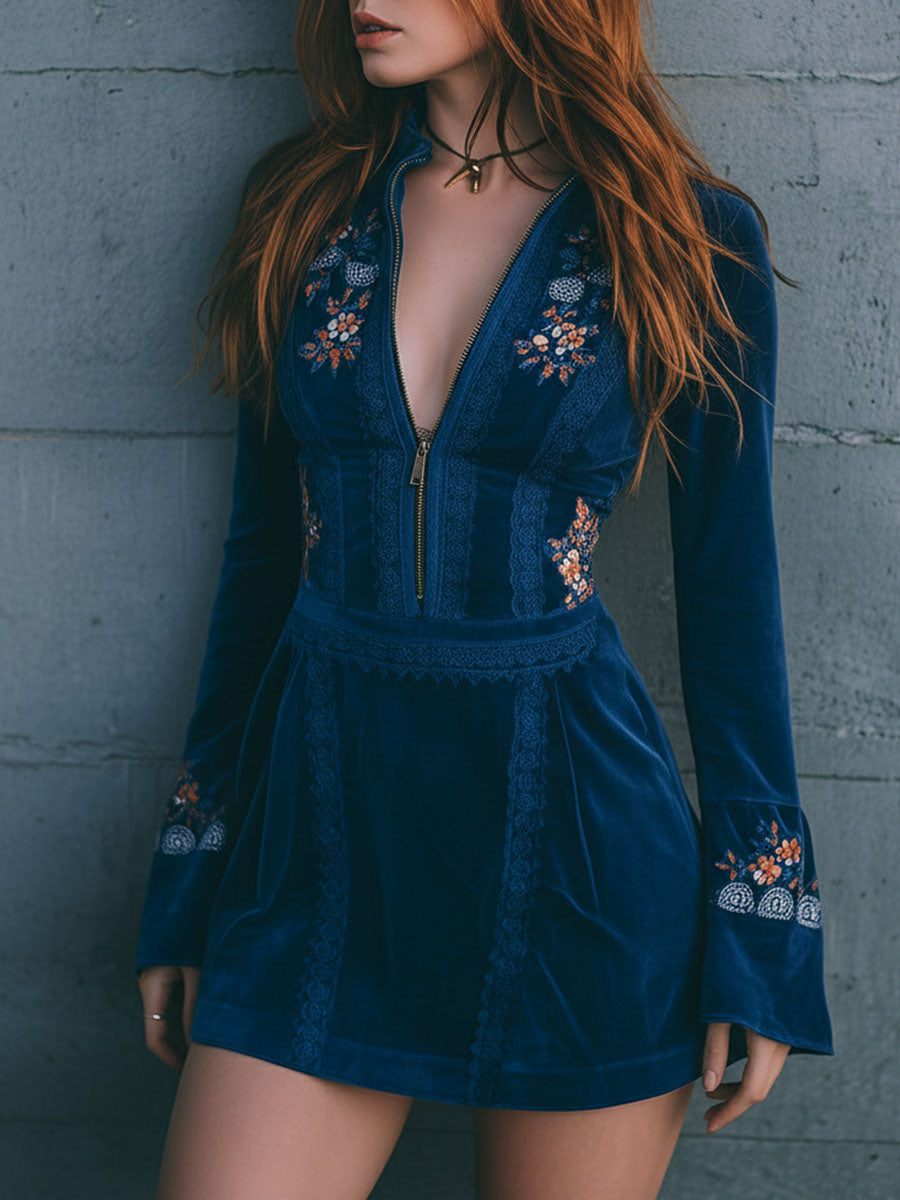 Vestito mini in velluto blu – dettaglio