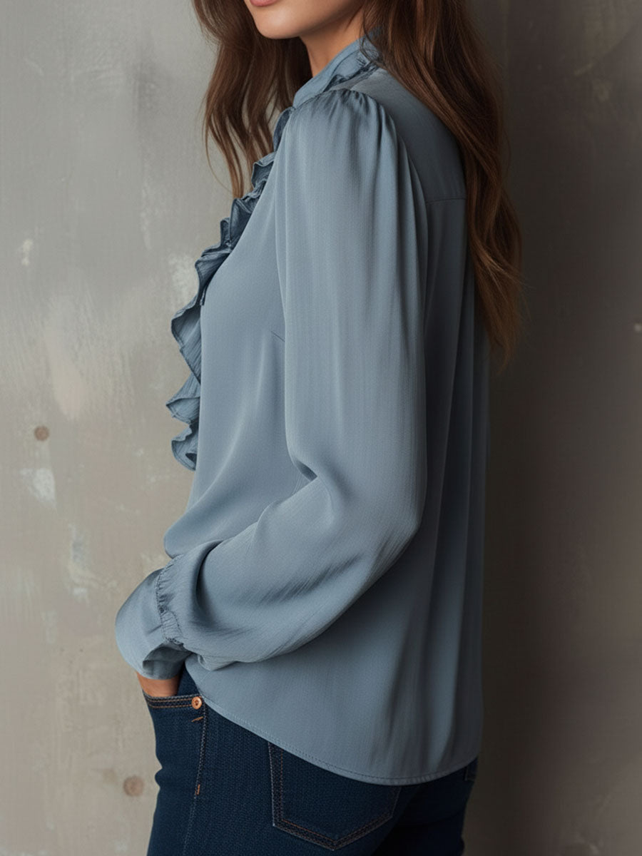 Camicetta in chiffon azzurro polvere – dettaglio 6