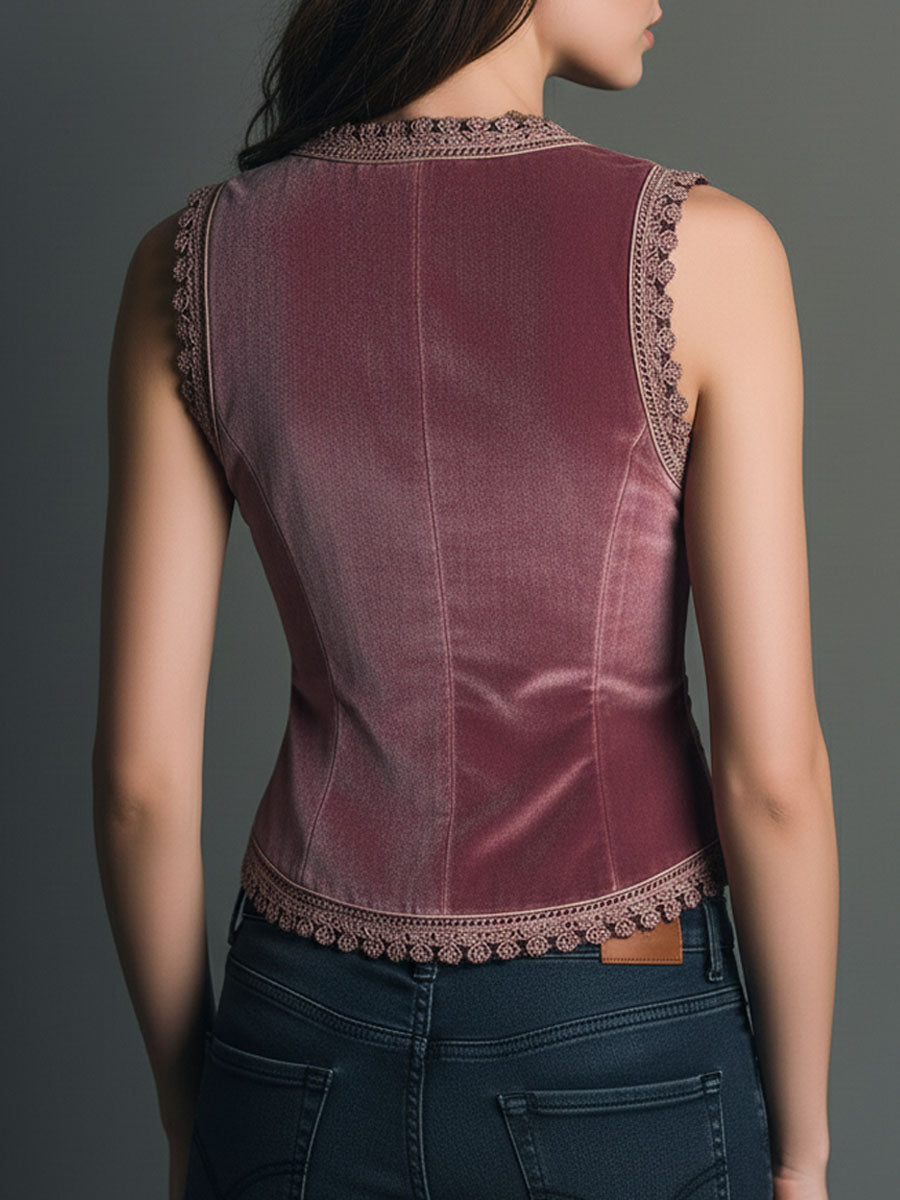 Gilet in velluto rosa antico ricamato – dettaglio 3