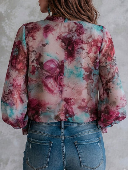 Blusa boho floreale rosa con nappe – dettaglio 7