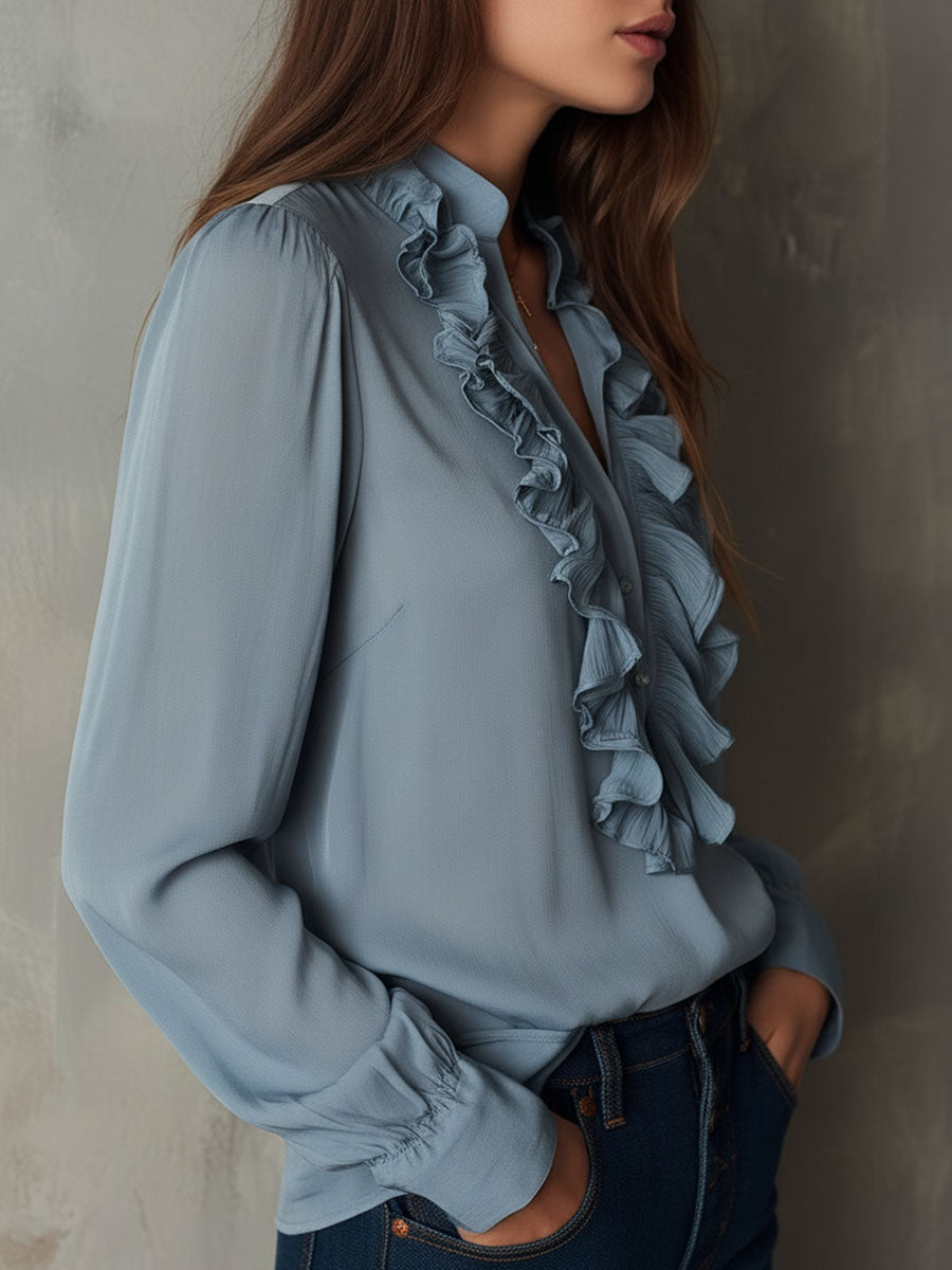 Camicetta in chiffon azzurro polvere – dettaglio 4