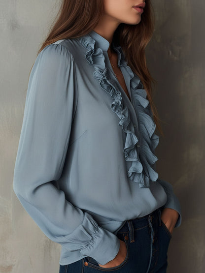 Camicetta in chiffon azzurro polvere – dettaglio 4