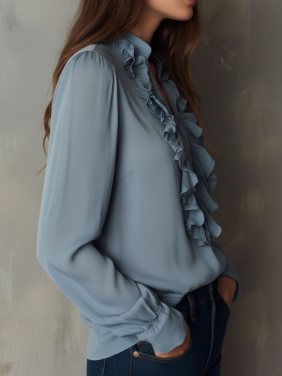 Camicetta in chiffon azzurro polvere – dettaglio 5