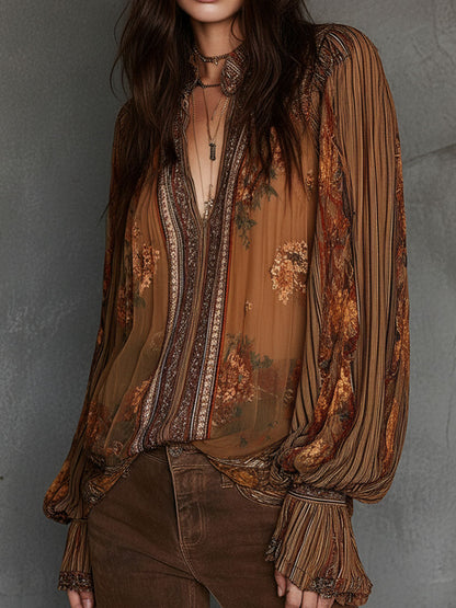 Camicetta boho a fiori marrone – dettaglio 3