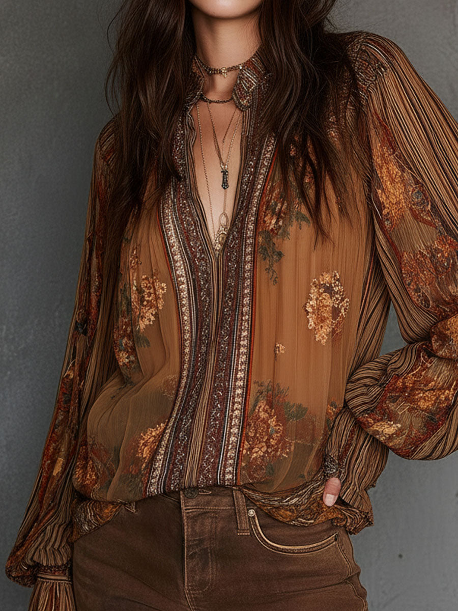 Camicetta boho a fiori marrone – dettaglio 4