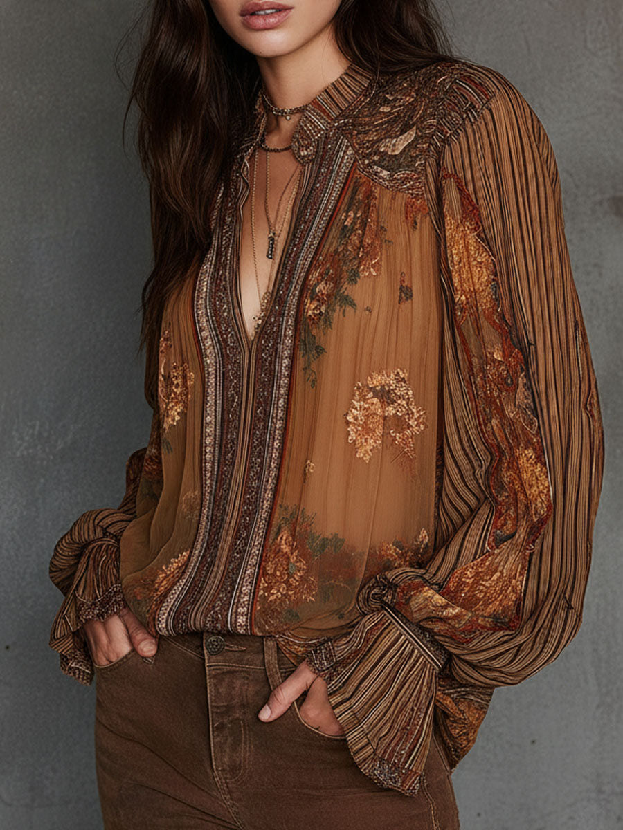 Camicetta boho a fiori marrone – dettaglio 2