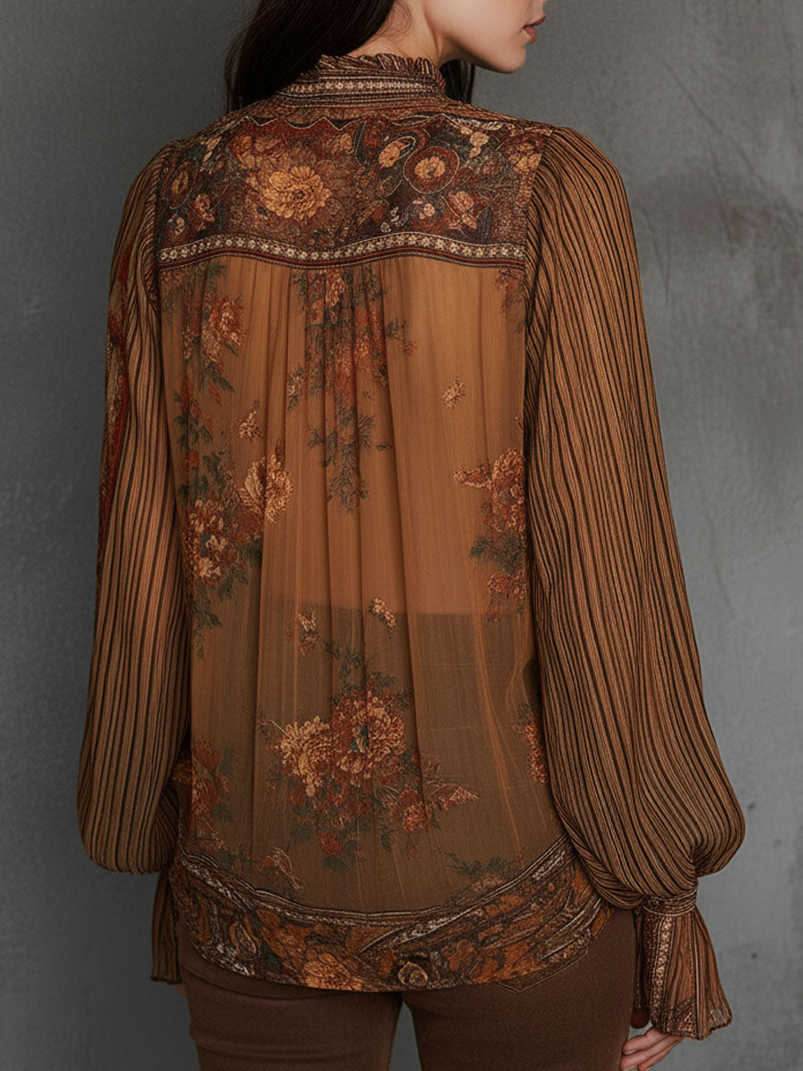 Camicetta boho a fiori marrone – dettaglio 9