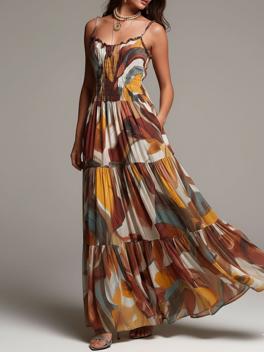 Vestito lungo marrone multicolor – vista d'insieme