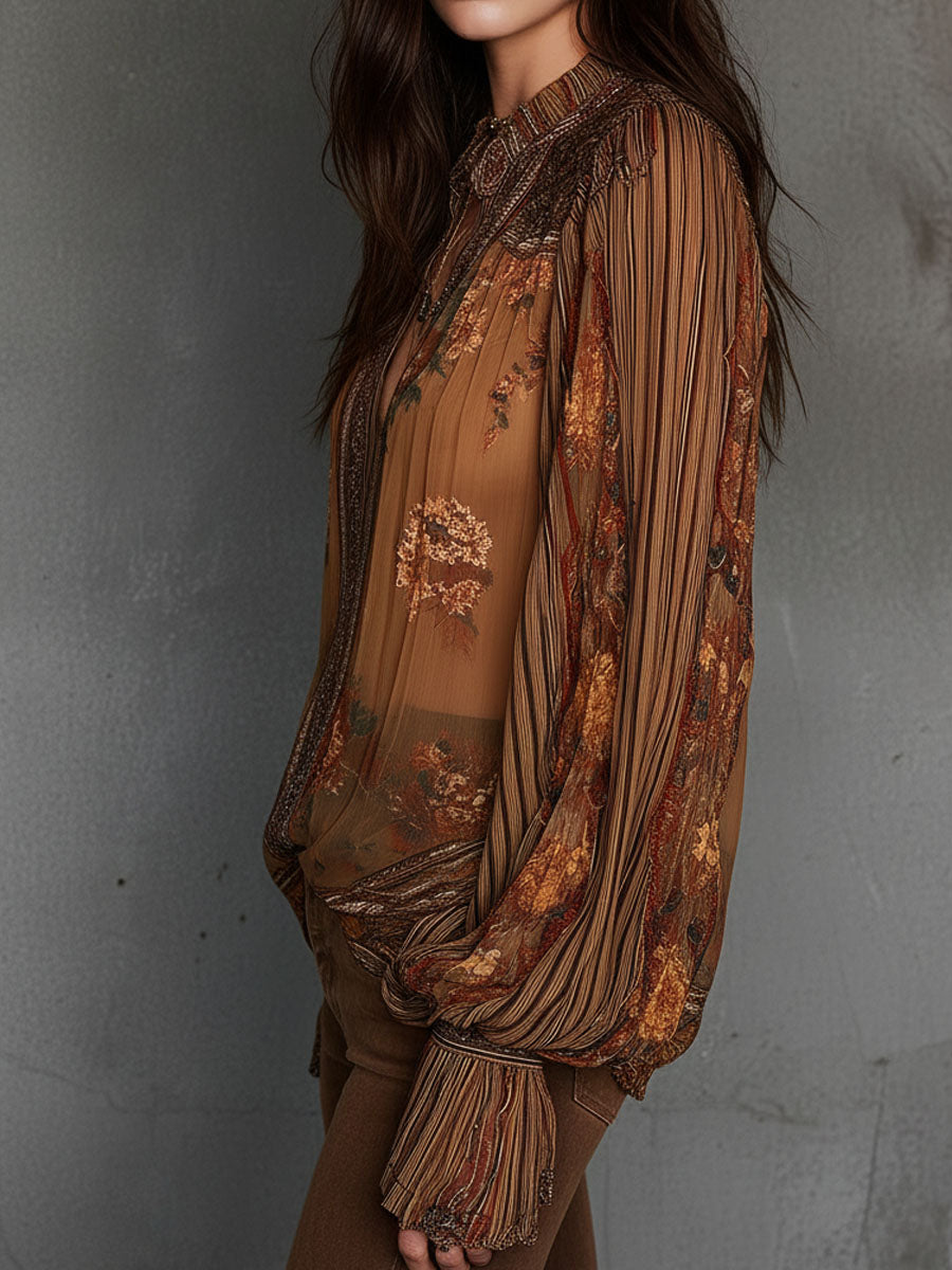 Camicetta boho a fiori marrone – dettaglio 8