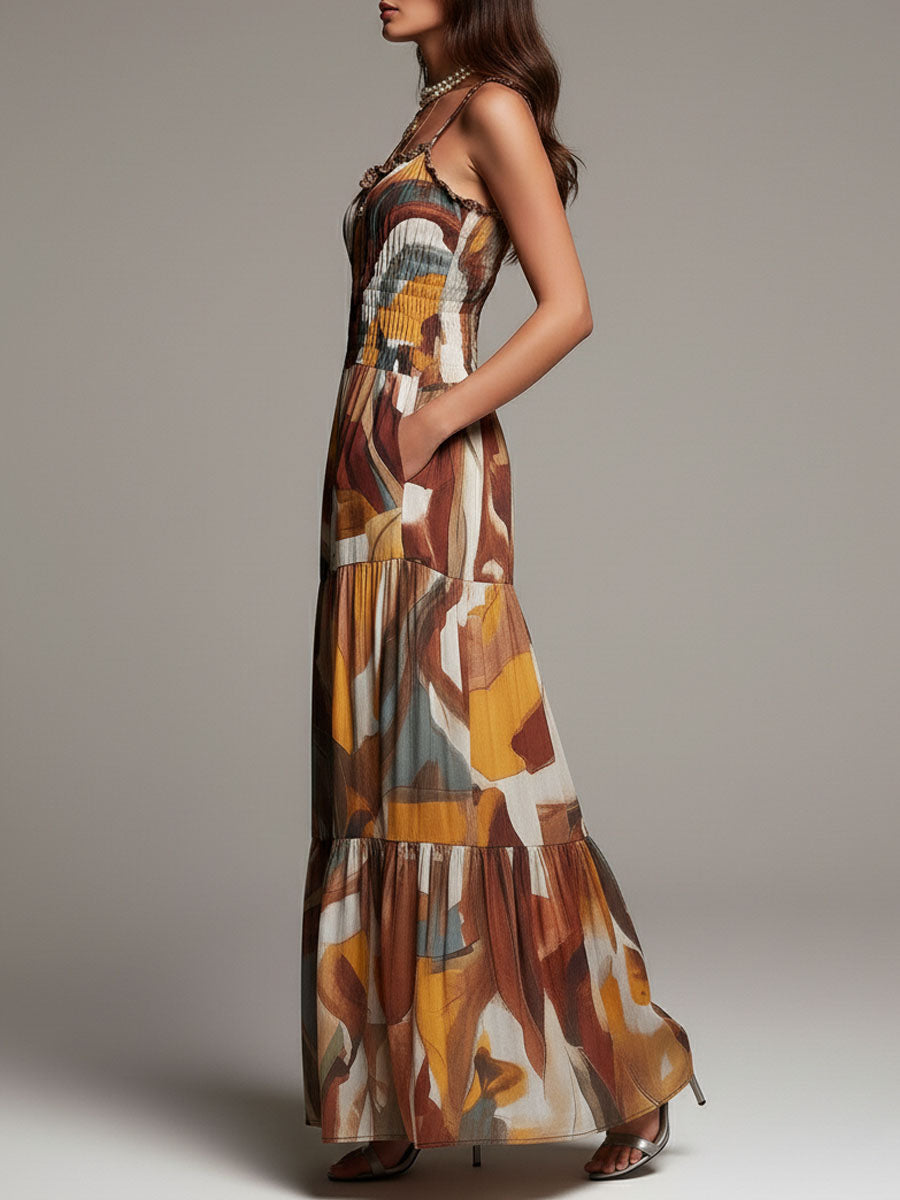Vestito lungo marrone multicolor – in movimento