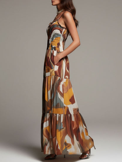 Vestito lungo marrone multicolor – in movimento
