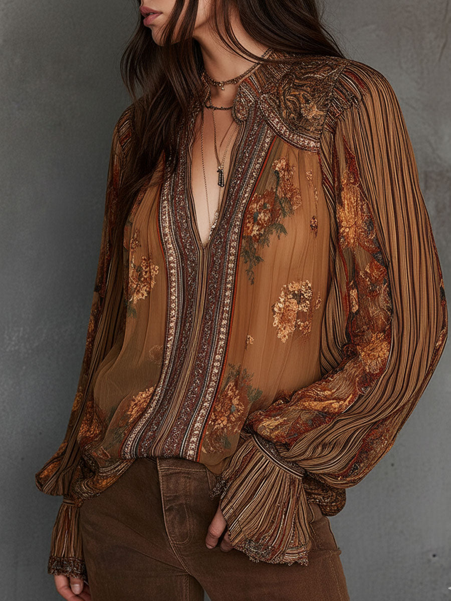 Camicetta boho a fiori marrone – dettaglio 6