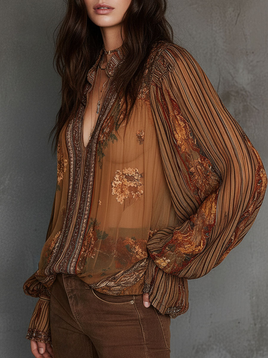 Camicetta boho a fiori marrone – dettaglio 5