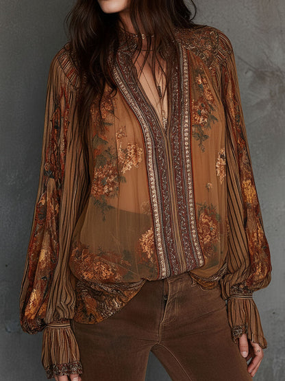 Camicetta boho a fiori marrone – dettaglio 7