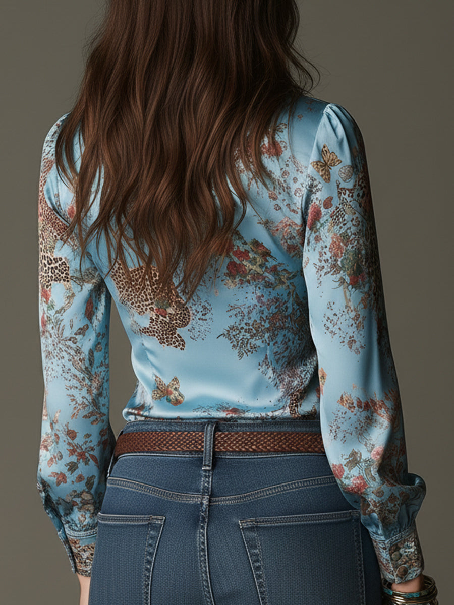 Camicetta in raso leopardato blu – dettaglio 3