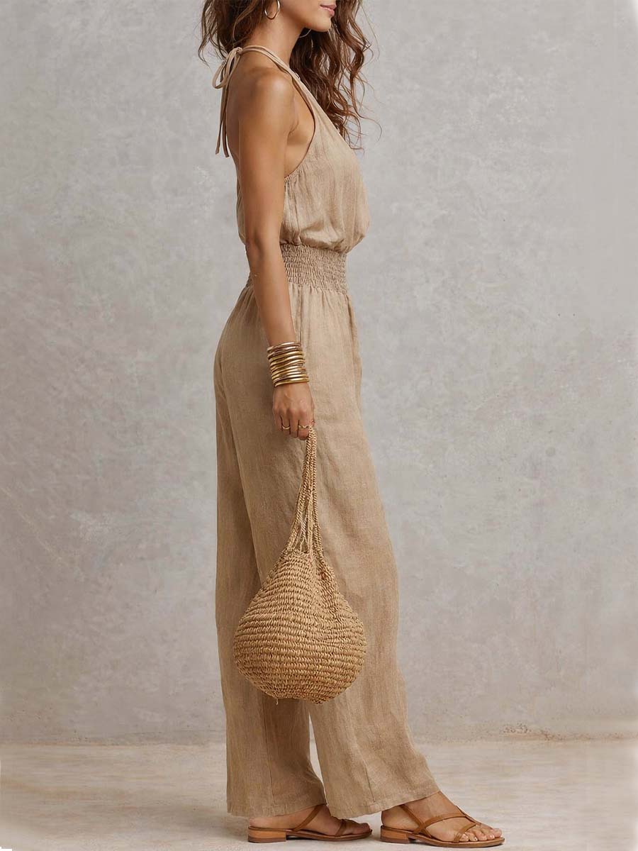 Tuta halter in cotone e lino – dettaglio del tessuto