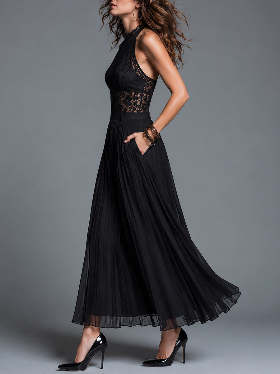 Set top in pizzo e gonna plissé in chiffon – dettaglio 3